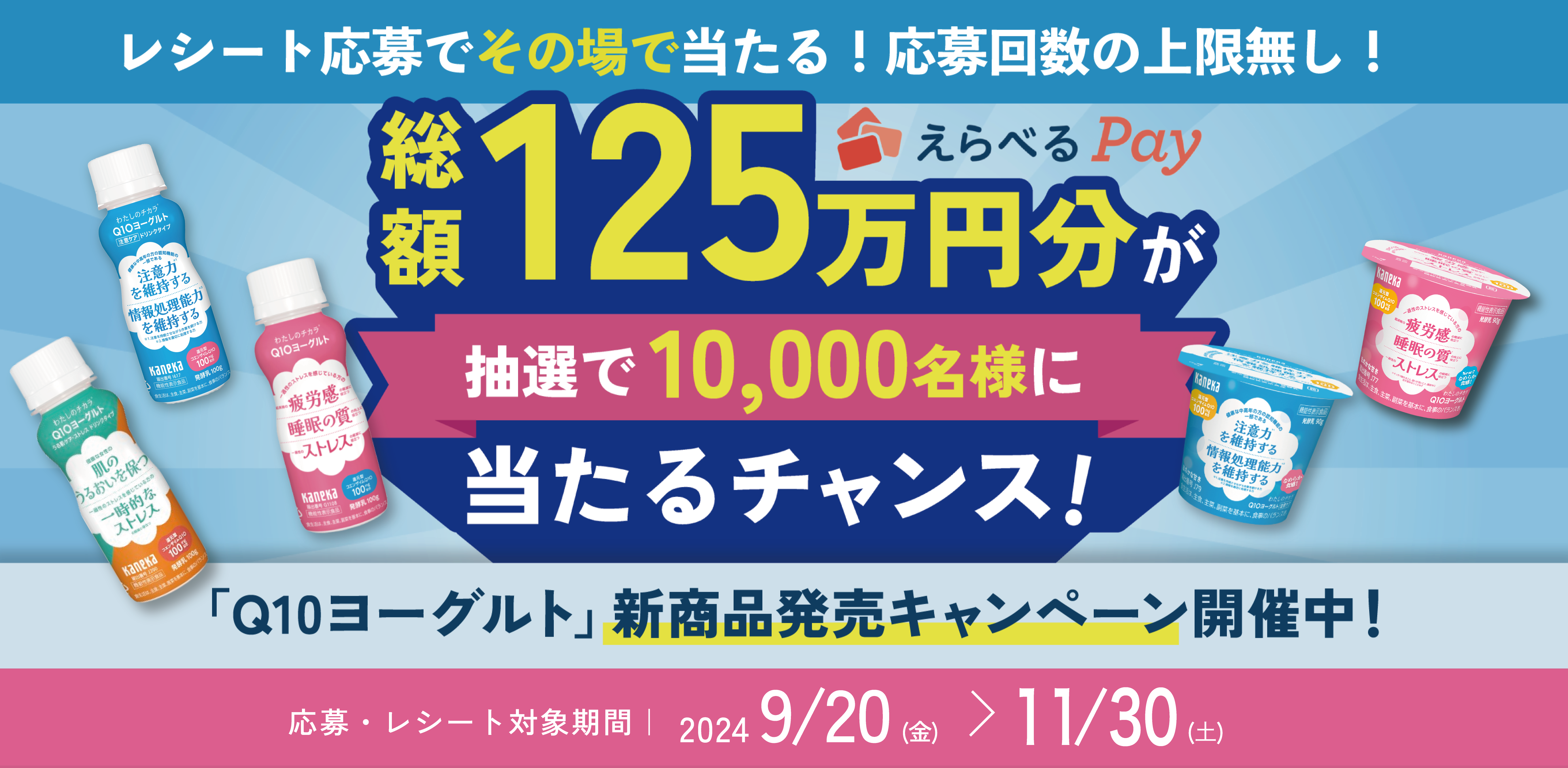 レシート応募でその場で当たる！何度でも応募できる！総額125万円分がえらべるPay抽選で10,000名様に当たるチャンス！『Q10ヨーグルト』新商品発売キャンペーン開催中！応募・レシート対象期間は2024年9月20日から11月30日まで